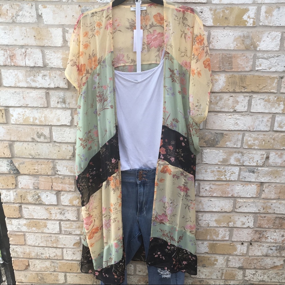 Colorblock Floral Kimono Cardi